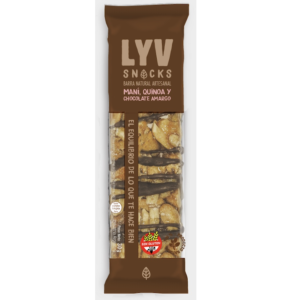 Barrita marca ''LYV'' maní, quinoa y chocolate amargo