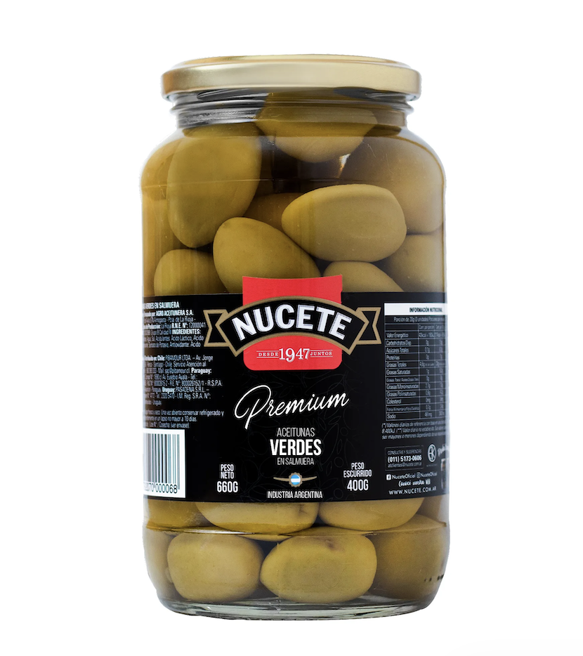 Aceitunas verdes premium marca ''Nucete''
